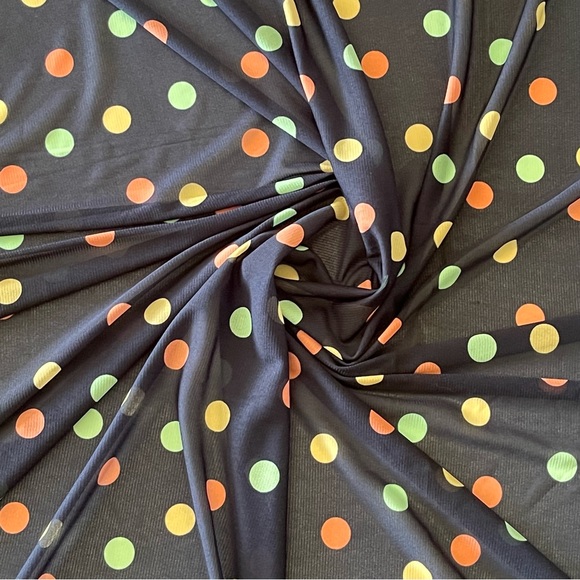 Navy Blue Polkadot Stretchy Multicolor Poly Print Sheer Fabric - Picture 2 of 3